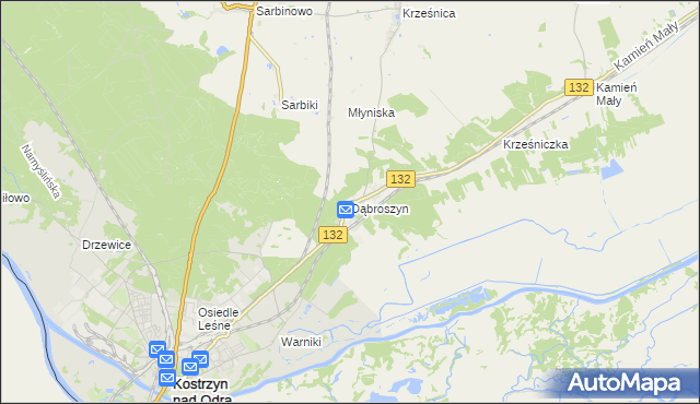 mapa Dąbroszyn gmina Witnica, Dąbroszyn gmina Witnica na mapie Targeo