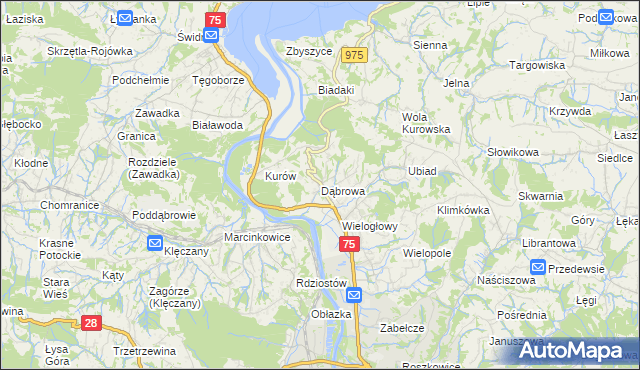 mapa Dąbrowa gmina Chełmiec, Dąbrowa gmina Chełmiec na mapie Targeo