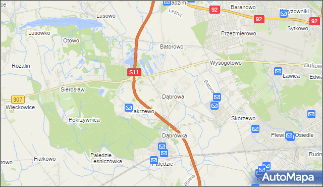 mapa Dąbrowa gmina Dopiewo, Dąbrowa gmina Dopiewo na mapie Targeo