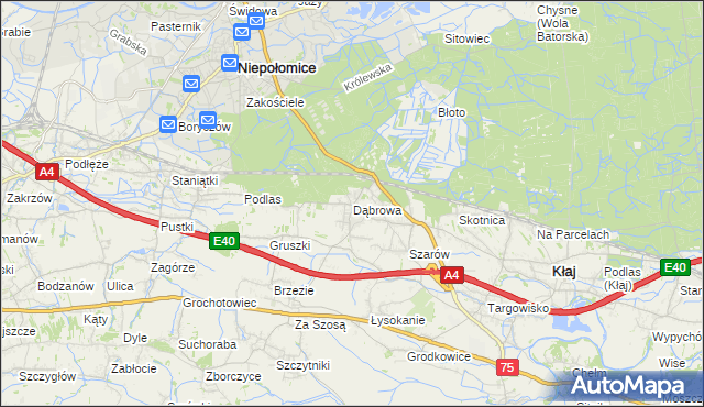 mapa Dąbrowa gmina Kłaj, Dąbrowa gmina Kłaj na mapie Targeo