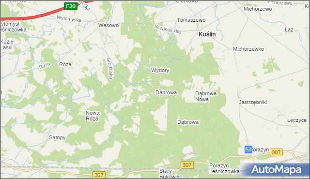 mapa Dąbrowa gmina Kuślin, Dąbrowa gmina Kuślin na mapie Targeo