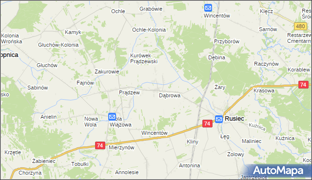 mapa Dąbrowa Rusiecka, Dąbrowa Rusiecka na mapie Targeo