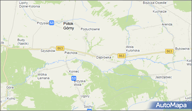 mapa Dąbrówka gmina Potok Górny, Dąbrówka gmina Potok Górny na mapie Targeo