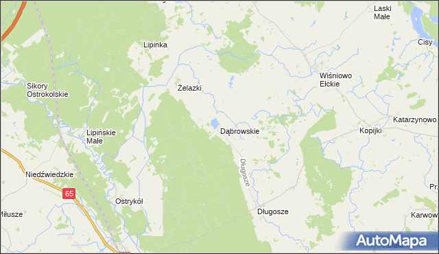 mapa Dąbrowskie gmina Prostki, Dąbrowskie gmina Prostki na mapie Targeo
