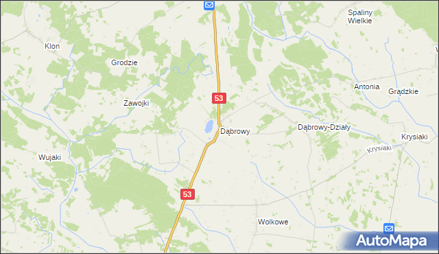 mapa Dąbrowy gmina Rozogi, Dąbrowy gmina Rozogi na mapie Targeo