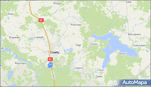 mapa Dągi, Dągi na mapie Targeo