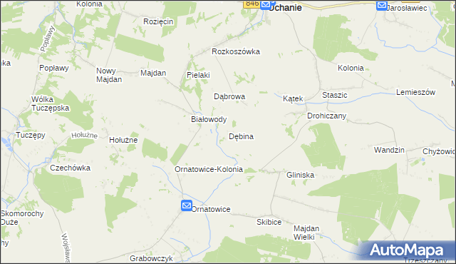 mapa Dębina gmina Uchanie, Dębina gmina Uchanie na mapie Targeo