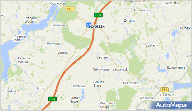 mapa Dębniak gmina Szypliszki, Dębniak gmina Szypliszki na mapie Targeo