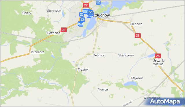 mapa Dębnica gmina Człuchów, Dębnica gmina Człuchów na mapie Targeo