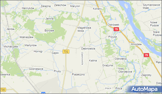 mapa Dębnowola gmina Warka, Dębnowola gmina Warka na mapie Targeo