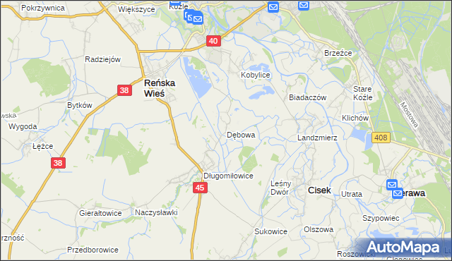 mapa Dębowa gmina Reńska Wieś, Dębowa gmina Reńska Wieś na mapie Targeo