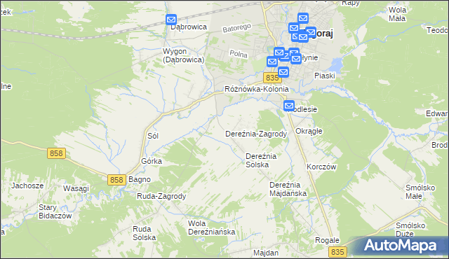 mapa Dereźnia-Zagrody, Dereźnia-Zagrody na mapie Targeo