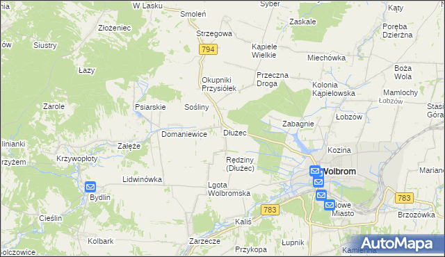 mapa Dłużec gmina Wolbrom, Dłużec gmina Wolbrom na mapie Targeo