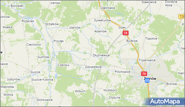 mapa Dłużniewice, Dłużniewice na mapie Targeo