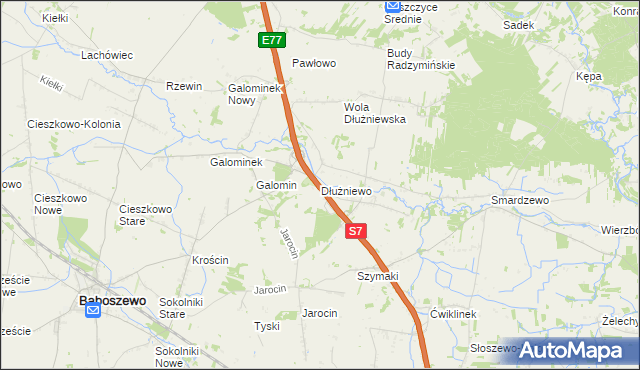 mapa Dłużniewo gmina Baboszewo, Dłużniewo gmina Baboszewo na mapie Targeo