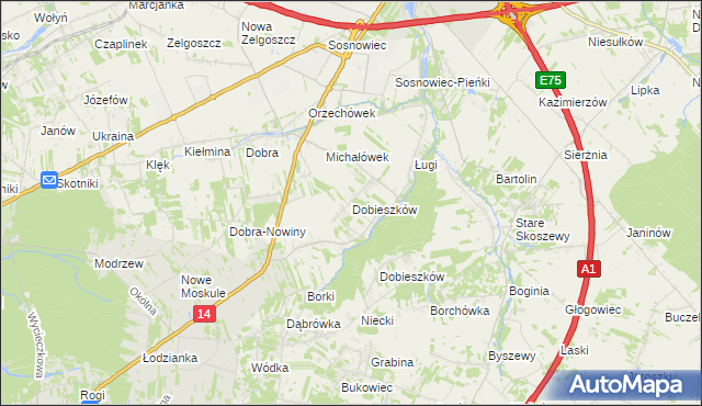 mapa Dobieszków gmina Stryków, Dobieszków gmina Stryków na mapie Targeo