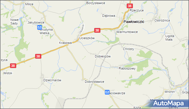 mapa Dobieszów gmina Pawłowiczki, Dobieszów gmina Pawłowiczki na mapie Targeo