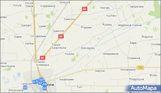 mapa Dobrogosty gmina Łęczyca, Dobrogosty gmina Łęczyca na mapie Targeo