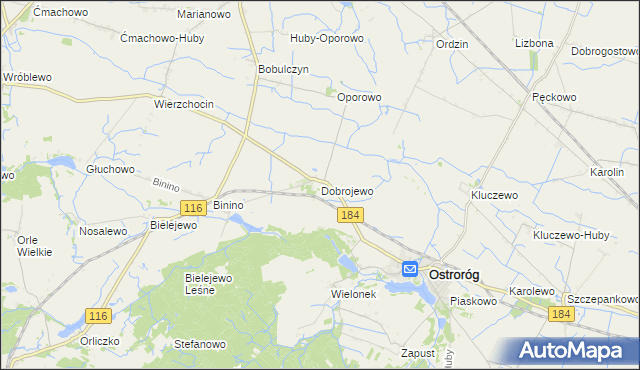 mapa Dobrojewo gmina Ostroróg, Dobrojewo gmina Ostroróg na mapie Targeo