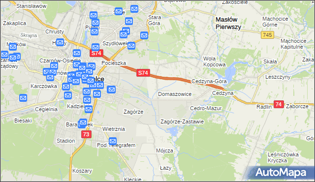 mapa Domaszowice gmina Masłów, Domaszowice gmina Masłów na mapie Targeo