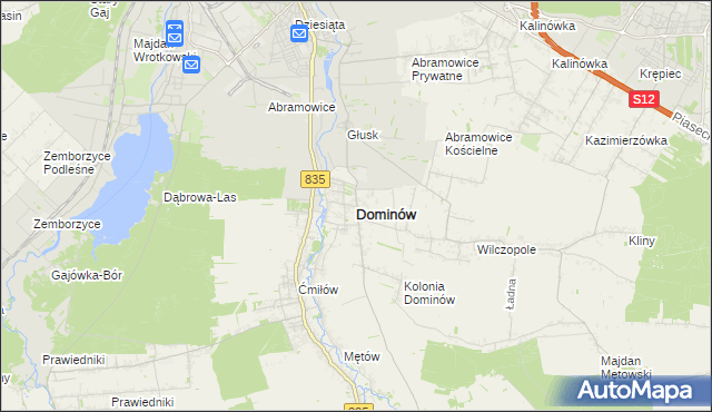 mapa Dominów gmina Głusk, Dominów gmina Głusk na mapie Targeo