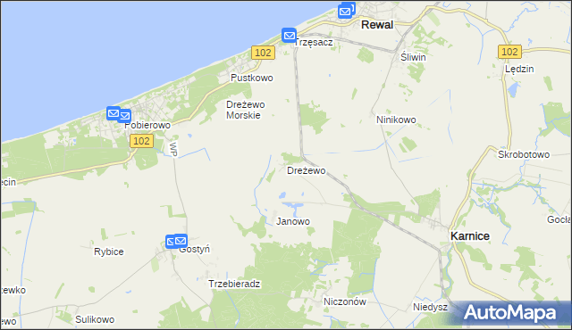 mapa Dreżewo, Dreżewo na mapie Targeo