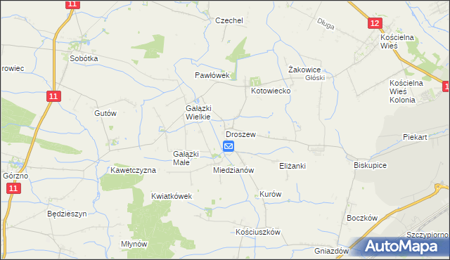 mapa Droszew, Droszew na mapie Targeo