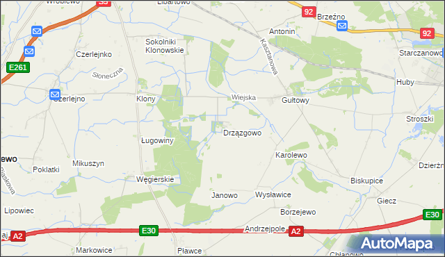 mapa Drzązgowo gmina Kostrzyn, Drzązgowo gmina Kostrzyn na mapie Targeo