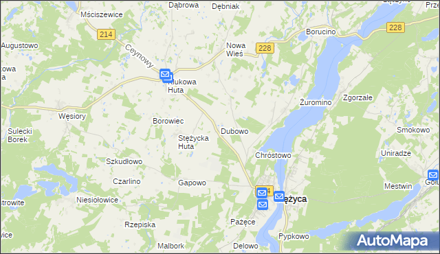 mapa Dubowo gmina Stężyca, Dubowo gmina Stężyca na mapie Targeo