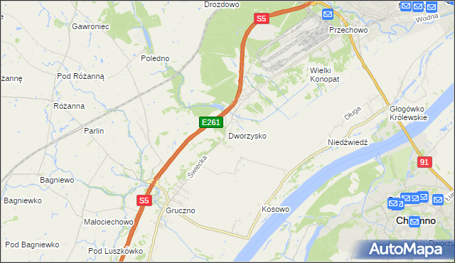 mapa Dworzysko gmina Świecie, Dworzysko gmina Świecie na mapie Targeo