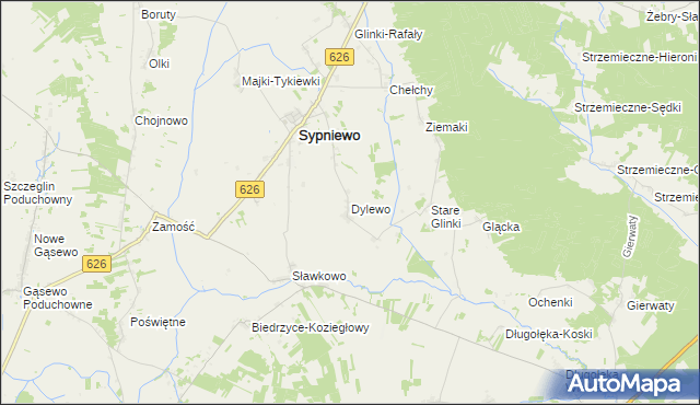 mapa Dylewo gmina Sypniewo, Dylewo gmina Sypniewo na mapie Targeo