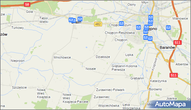 mapa Działosze, Działosze na mapie Targeo