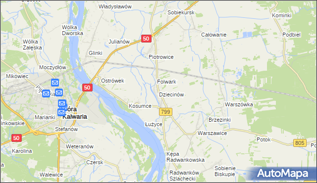 mapa Dziecinów gmina Sobienie-Jeziory, Dziecinów gmina Sobienie-Jeziory na mapie Targeo