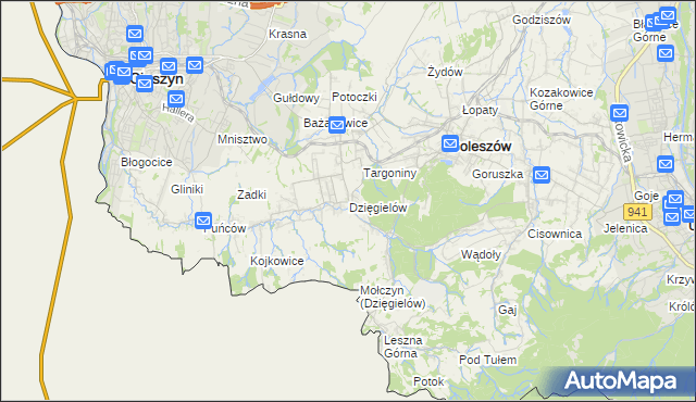 mapa Dzięgielów, Dzięgielów na mapie Targeo