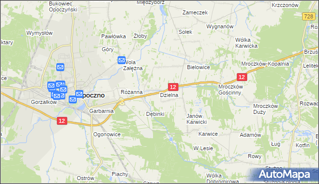mapa Dzielna gmina Opoczno, Dzielna gmina Opoczno na mapie Targeo