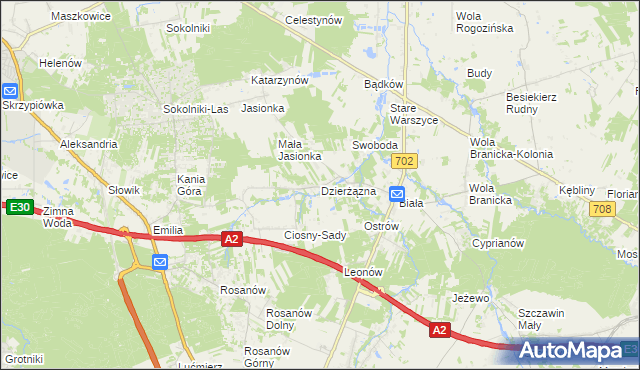 mapa Dzierżązna gmina Zgierz, Dzierżązna gmina Zgierz na mapie Targeo