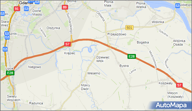 mapa Dziewięć Włók, Dziewięć Włók na mapie Targeo