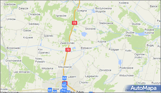 mapa Elżbiecin gmina Busko-Zdrój, Elżbiecin gmina Busko-Zdrój na mapie Targeo