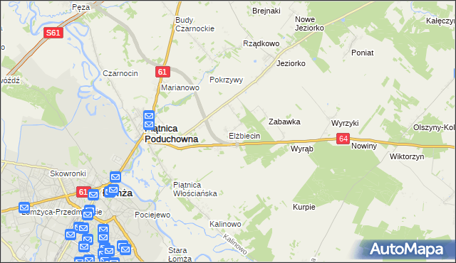 mapa Elżbiecin gmina Piątnica, Elżbiecin gmina Piątnica na mapie Targeo
