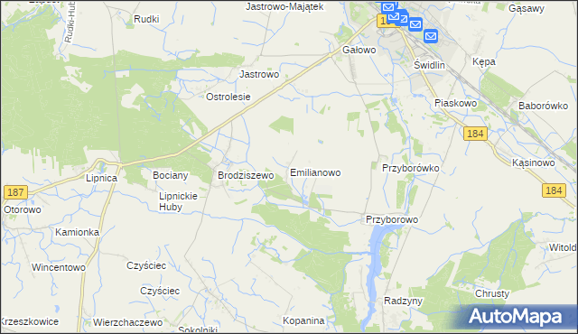 mapa Emilianowo gmina Szamotuły, Emilianowo gmina Szamotuły na mapie Targeo