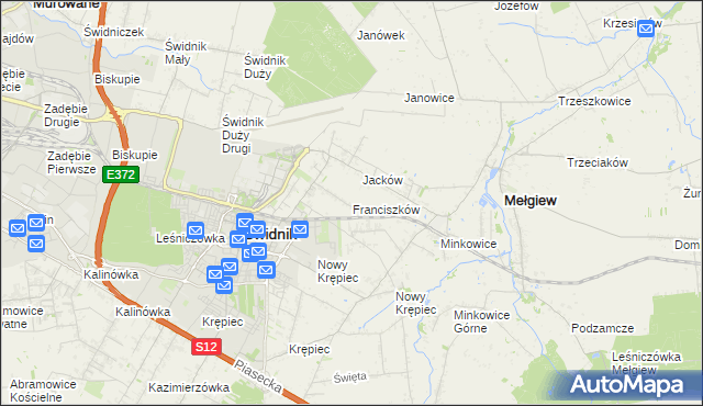 mapa Franciszków gmina Mełgiew, Franciszków gmina Mełgiew na mapie Targeo