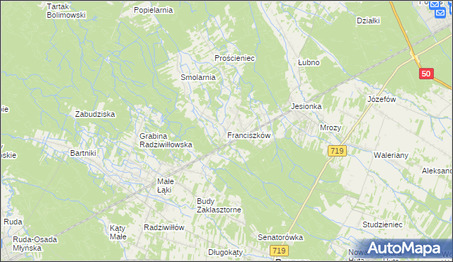 mapa Franciszków gmina Wiskitki, Franciszków gmina Wiskitki na mapie Targeo