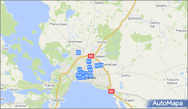 mapa Gajewo gmina Giżycko, Gajewo gmina Giżycko na mapie Targeo