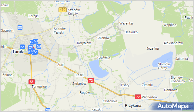 mapa Gajówka gmina Przykona, Gajówka gmina Przykona na mapie Targeo