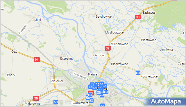mapa Garbów gmina Lubsza, Garbów gmina Lubsza na mapie Targeo