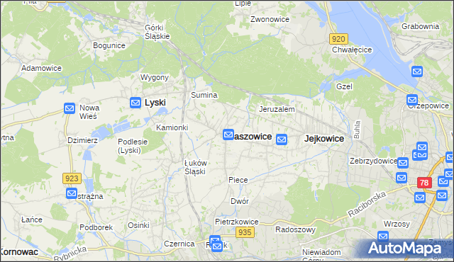 mapa Gaszowice powiat rybnicki, Gaszowice powiat rybnicki na mapie Targeo