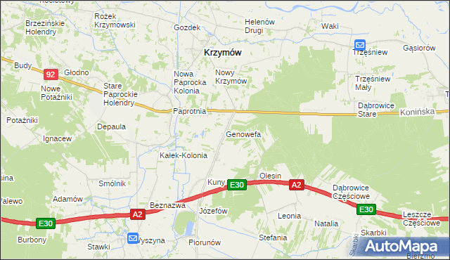 mapa Genowefa gmina Krzymów, Genowefa gmina Krzymów na mapie Targeo