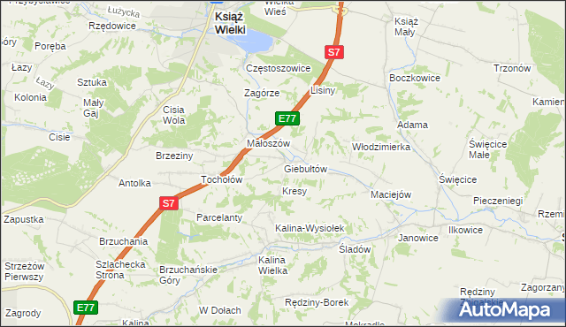 mapa Giebułtów gmina Książ Wielki, Giebułtów gmina Książ Wielki na mapie Targeo