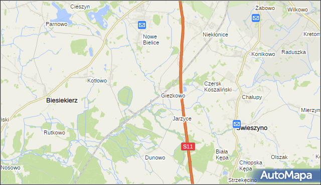 mapa Giezkowo, Giezkowo na mapie Targeo
