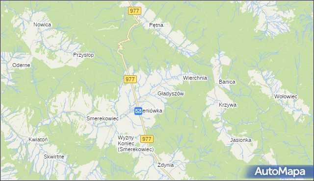 mapa Gładyszów, Gładyszów na mapie Targeo